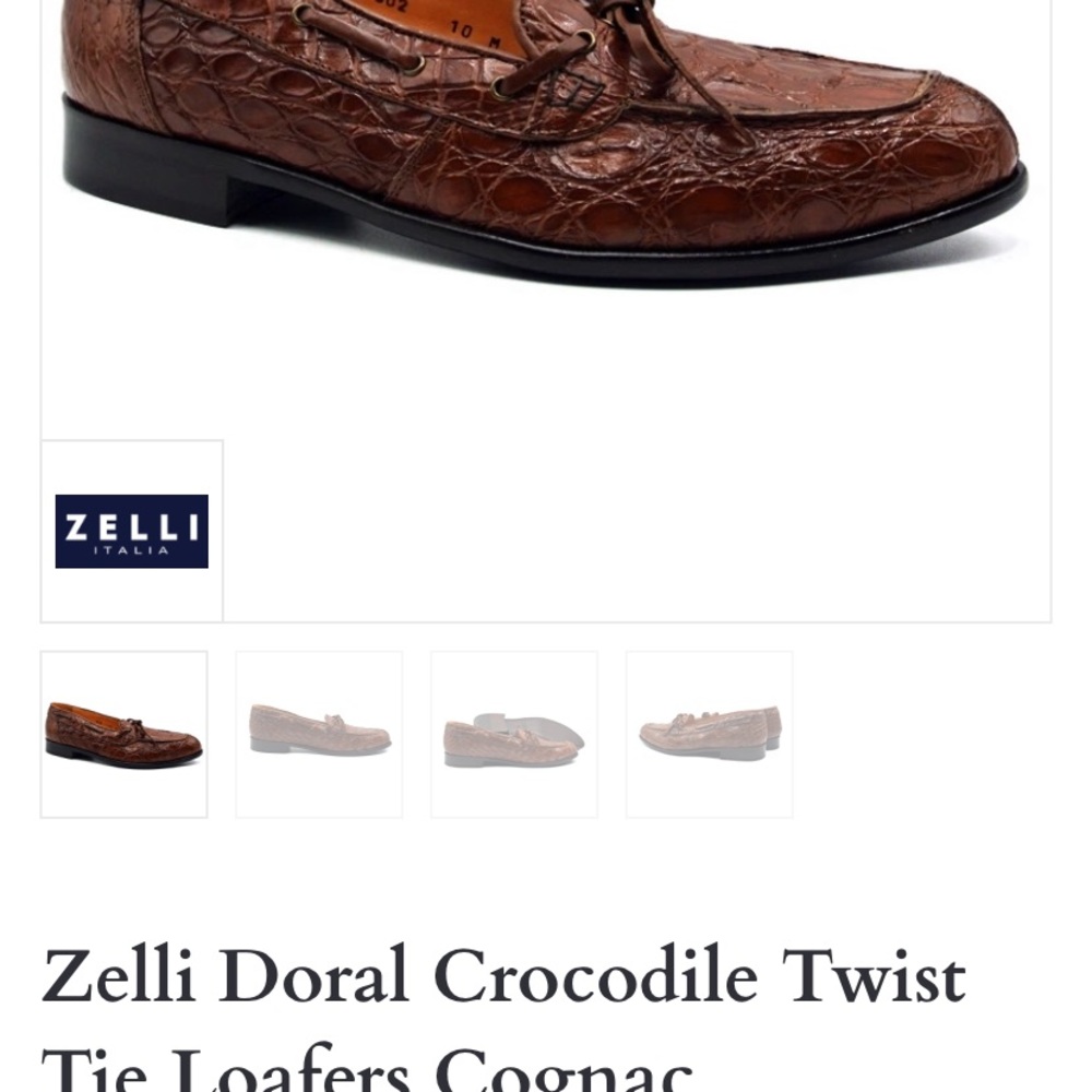 Zelli Doral men crocodile twist tie loafers:11.5 cognac. Good condition